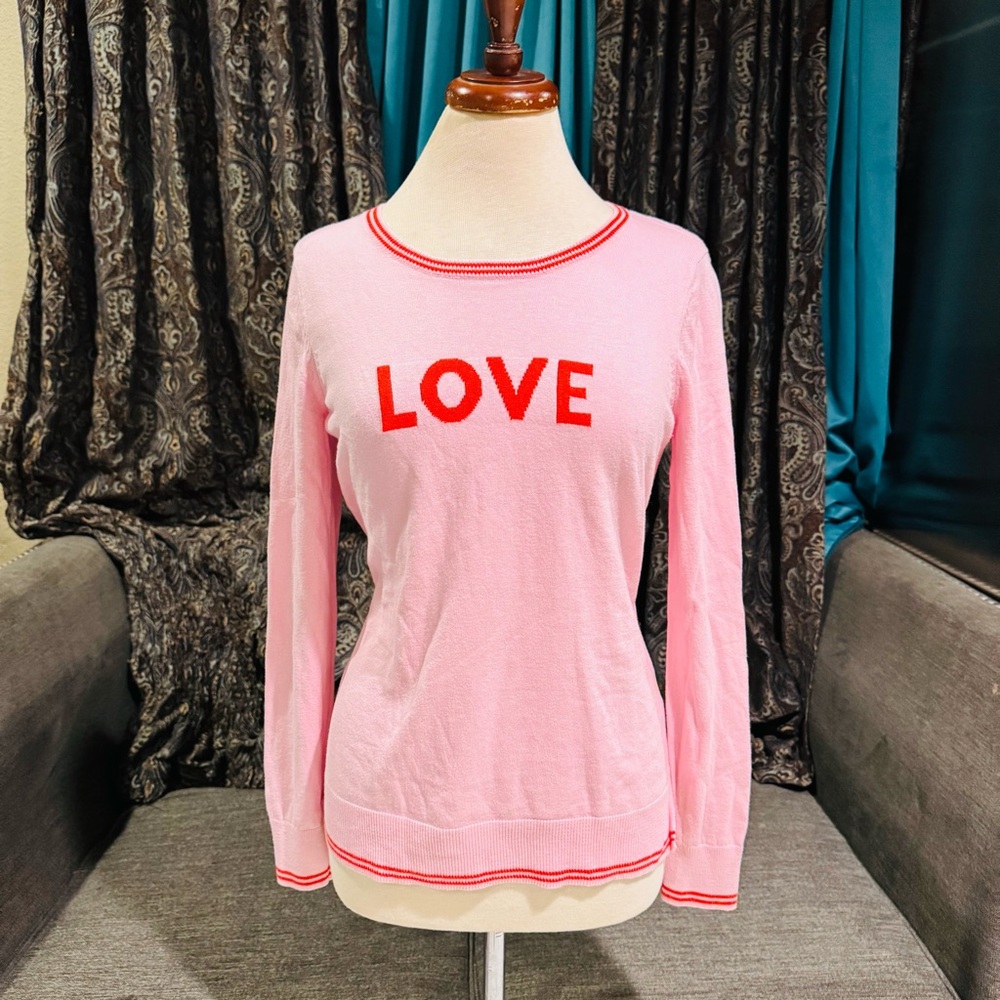 Old Navy Women Pink Love Message Crew Neck Longsleeve Sweater Red Accents Sz M